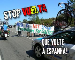 Interrompem "Vuelta a España" em Vigo e exibem faixa vindicativa