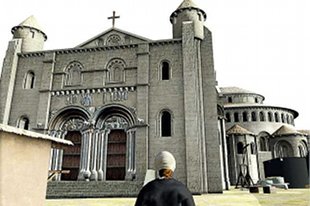 Unha imaxe do xogo, coa antiga catedral