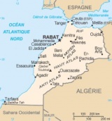 Mapa de Marrocos (en francés), coas cidades de Ceuta e Melilla sinaladas cun ESP entre parénteses