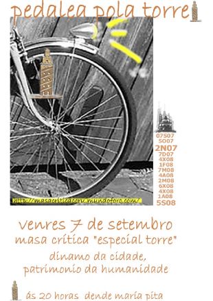 Masa Crítica Coruña "Especial: pedalea pola Torre". Venres 7 de setembro