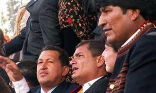 Chávez, Lula, Evo Morales e Kirchner na celebración do Unasur