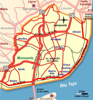 Mapa de estradas de Lisboa