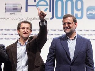 Feijoo e Rajoy nun momento da precampaña electoral