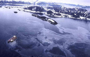 O Exxon Valdez deitou 38 mil toneladas de petróleo en Prince William Sound (Alaska)