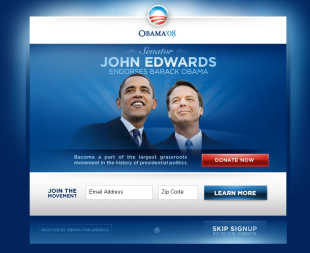 A web de Barack Obama abre este xoves coa súa foto á beira de John Edwards