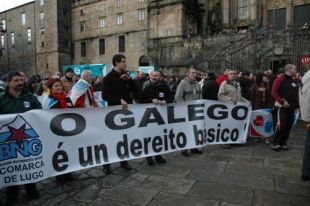 Estampas da concentración de Queremos Galego na Praza do Obradoiro