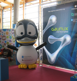Posto de Galinux, distribución de software libre promovida pola Xunta, no Xuventude Galiza Net 2009