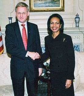 Carl Bildt, coa responsábel de Exteriores dos EUA, Condoleezza Rice