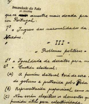 Facsímile do manuscrito do Manifesto da Asemblea Nacionalista de Lugo de 1918, adquirido pola FGS en 1999