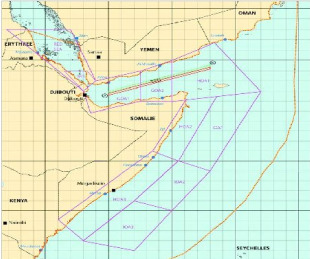 Divisións estratéxicas empregadas na zona co corredor de seguridade no Golfo de Adén