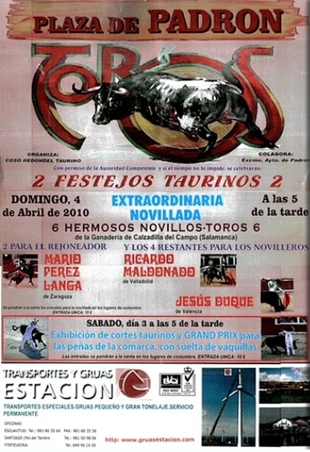 Cartaz anunciando o 'festexo taurino' desta fin de semana en Padrón