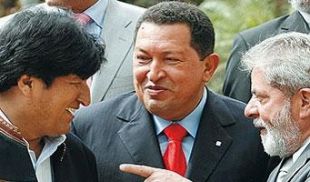 Evo Morales, Hugo Chávez e Lula da Silva
