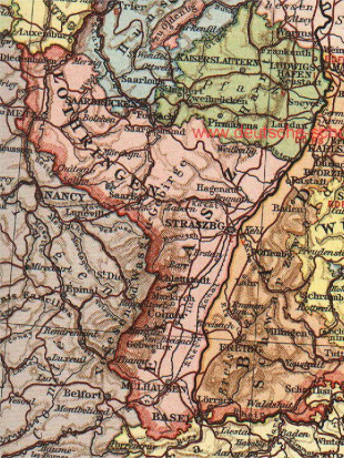Mapa de Alsacia-Lorena en 1914