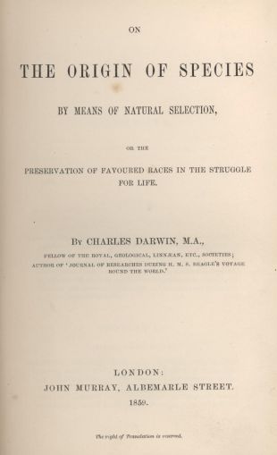 A primeira edición de 'A orixe das especies' saíu do prelo o 24 de novembro de 1859, hai 150 anos