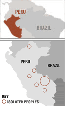 Mapa de tribos illadas no Perú