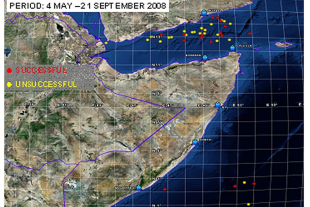 Mapa de ataques que amosa a elevada actividade dos piratas na zona