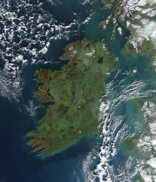 Imaxe vía satélite da illa de Irlanda / NASA
