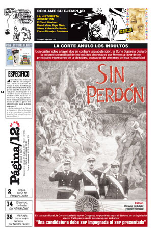 Portada do diario arxentino Página 12