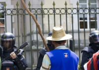 Na manifestación celebrada en Santiago de Compostela houbo un importante despregamento policial