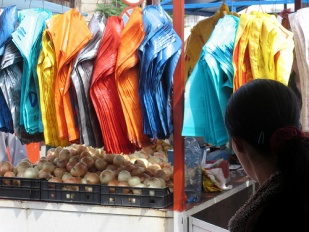 Bolsas de plástico penduradas nun comercio / Flickr: luisechanove