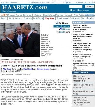 Información na web do diario israelí 'Haaretz'