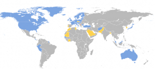 En azul, países que recoñecen Kosovë. En amarelo os que anunciaron que van facelo (Pica no mapa para ampliar)
