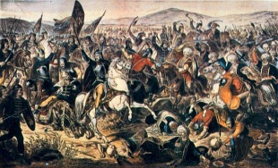 'Kosovo polje', a batalla de 1389 , nunha pintura de Adam Stefanovic (1870)