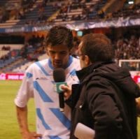 Nacho Novo falando coa Galega, após marcar os dous tantos no Galiza-Irán