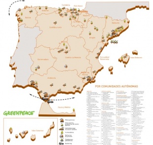 Mapa de 'puntos negros' presentado por Greenpeace (clique para ampliar)