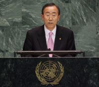 O secretario xeral da ONU; Ban Ki-Moon na Asemblea Xeral do organismo