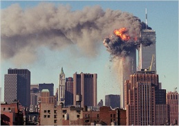 Imaxe do World Trade Center despois do ataque de Al Qaeda