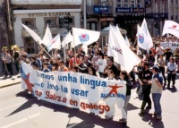 Militantes de Galiza Nova celebran unha manifestación en Santiago