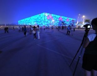 O espectacular  'Water Cube', estadio para os deporte acuáticos en Beixín