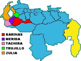 Mapa dos estados occidentais de Venezuela