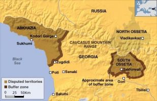 Mapa da rexión. En marrón escura, zona de control das tropas rusas (clique para ampliar)